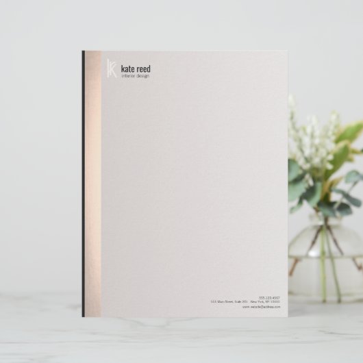 Elegant modern monogram FAUX Silver Striped Persoonlijk Briefhoofd (Staand voorkant)