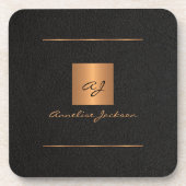 Elegant modern monogram genaamd zwart goud bier onderzetter (Voorkant)