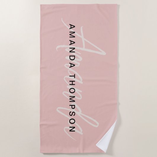 Elegant modern monogram gepersonaliseerd met naam strandlaken (Voorkant)