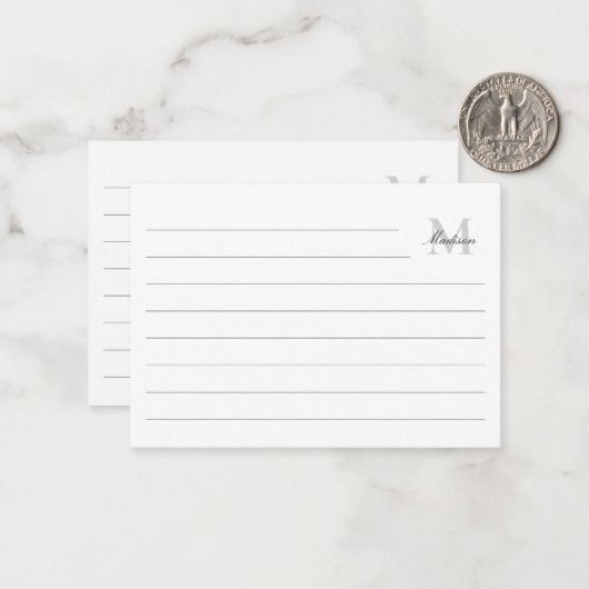 Elegant modern monogram geregeerd notitiekaartje (Voorkant / Achterkant in situ)