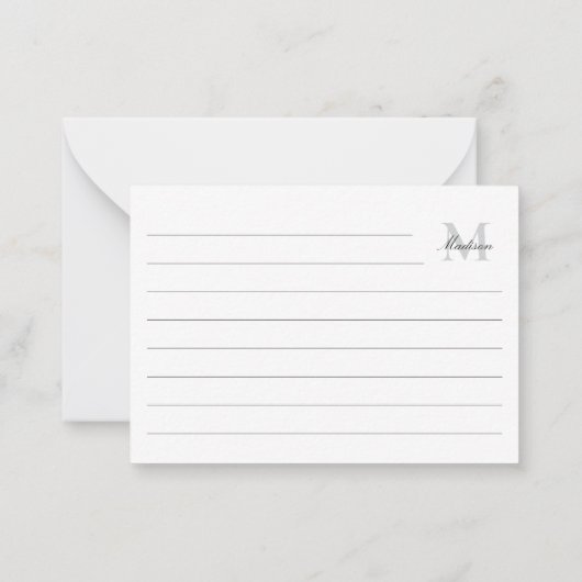 Elegant modern monogram geregeerd notitiekaartje (Achterkant)