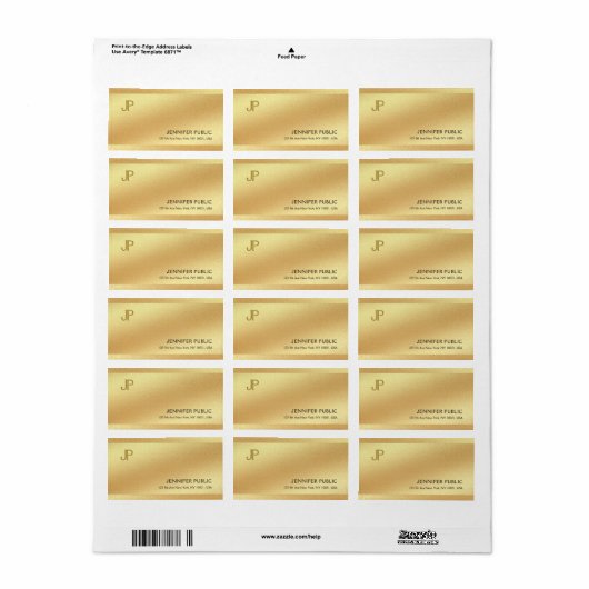 Elegant modern monogram Glam Shiny Gold Plain Etiket (Full Sheet)