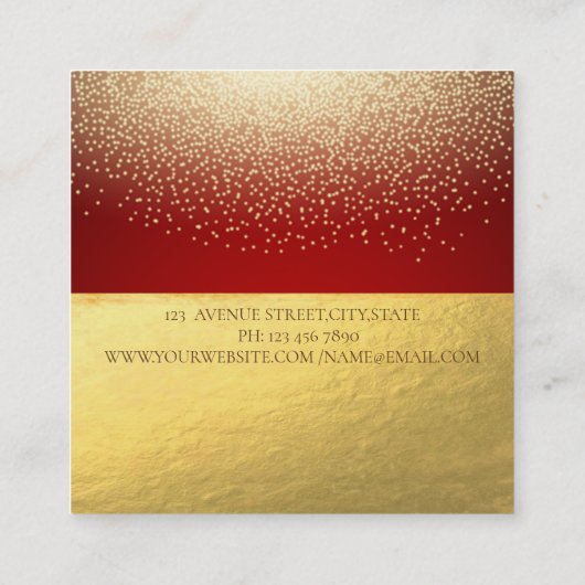 Elegant Modern Monogram Gold Confetti, rood Vierkante Visitekaartje (Achterkant)