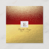Elegant Modern Monogram Gold Confetti, rood Vierkante Visitekaartje (Voorkant)