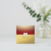 Elegant Modern Monogram Gold Confetti, rood Vierkante Visitekaartje (Staand voorkant)