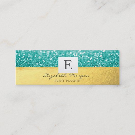 Elegant Modern Monogram Gold, Glitter Bokeh Mini Visitekaartje (Voorkant)