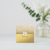 Elegant Modern Monogram Gold Glitter Bokeh Vierkante Visitekaartje (Staand voorkant)