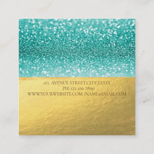 Elegant Modern Monogram Gold Glitter Bokeh Vierkante Visitekaartje (Achterkant)