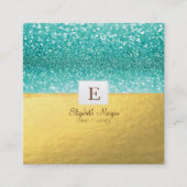 Elegant Modern Monogram Gold Glitter Bokeh Vierkante Visitekaartje (Voorkant)