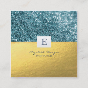 Elegant Modern Monogram Gold Glitter Bokeh Vierkante Visitekaartje