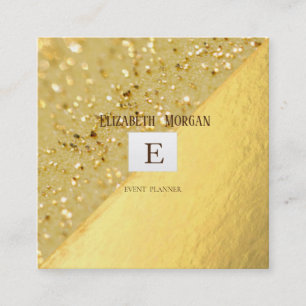 Elegant Modern Monogram Gold, Glitter Bokeh Vierkante Visitekaartje