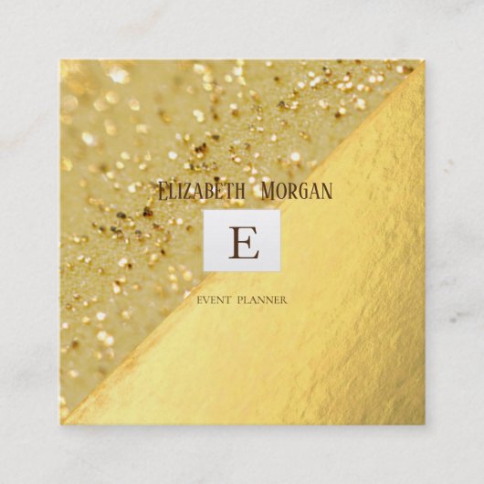 Elegant Modern Monogram Gold, Glitter Bokeh Vierkante Visitekaartje (Voorkant)