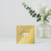 Elegant Modern Monogram Gold, Glitter Bokeh Vierkante Visitekaartje (Staand voorkant)