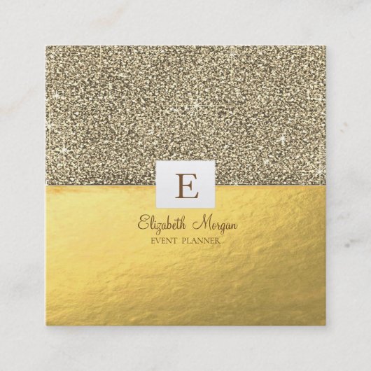Elegant modern monogram Gold Glitter Vierkante Visitekaartje (Voorkant)