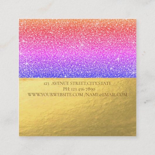 Elegant modern monogram Gold Ombre Glitter Square Vierkante Visitekaartje (Achterkant)