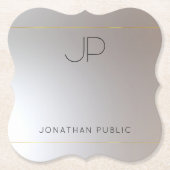 Elegant Modern Monogram Gold Silver Sjabloon Kartonnen Onderzetters (Voorkant)