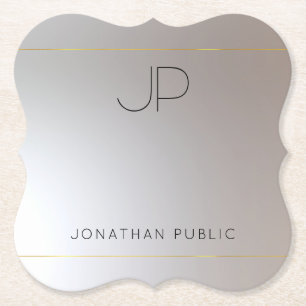 Elegant Modern Monogram Gold Silver Sjabloon Kartonnen Onderzetters