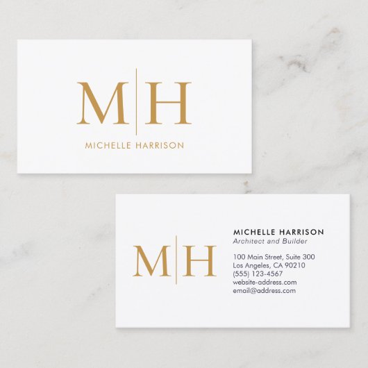 Elegant Modern Monogram Gold White Professional Visitekaartje (Voorkant / Achterkant)