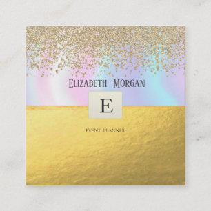 Elegant Modern Monogram Goud Diamanten Holografisc Vierkante Visitekaartje