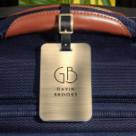 Elegant modern monogram goud geborsteld glam metaa bagagelabel<br><div class="desc">Elegant Monogrammed Gold Brushed Metallic Bag Label</div>