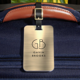 Elegant modern monogram goud geborsteld glam metaa bagagelabel