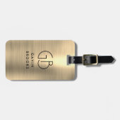 Elegant modern monogram goud geborsteld glam metaa bagagelabel (Voorkant horizontaal)
