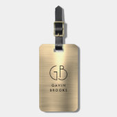 Elegant modern monogram goud geborsteld glam metaa bagagelabel (Voorkant verticaal)