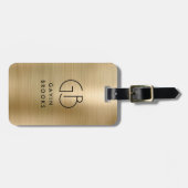 Elegant modern monogram goud geborsteld glam metaa bagagelabel (Voorkant horizontaal)