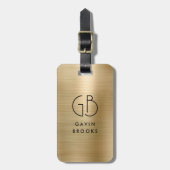 Elegant modern monogram goud geborsteld glam metaa bagagelabel (Voorkant verticaal)