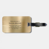 Elegant modern monogram goud geborsteld glam metaa bagagelabel (Achterkant horizontaal)