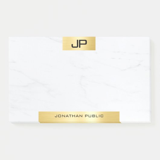Elegant Modern Monogram Goud Marmer Sjabloon Post-it® Notes (Voorkant)