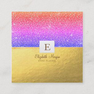 Elegant Modern Monogram Goud Ombre Glitter Vierkan Vierkante Visitekaartje
