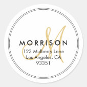 Elegant Modern Monogram Goud Retouradres Ronde Sticker (Voorkant)