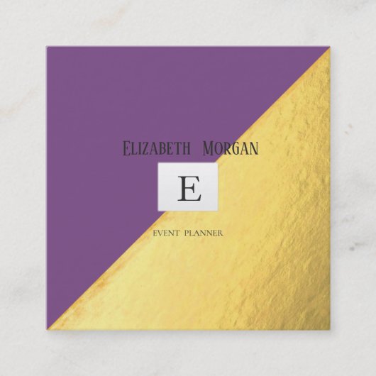 Elegant modern monogram goud, Violet Vierkante Visitekaartje (Voorkant)