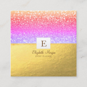 Elegant Modern Monogram Gouden Glitter Violet Boke Vierkante Visitekaartje
