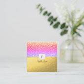 Elegant Modern Monogram Gouden Glitter Violet Boke Vierkante Visitekaartje (Staand voorkant)