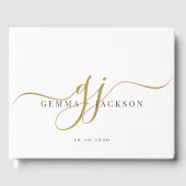 Elegant Modern Monogram Gouden Initialen Naam Huwe Gastenboek (Voorkant)
