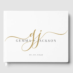 Elegant Modern Monogram Gouden Initialen Naam Huwe Gastenboek
