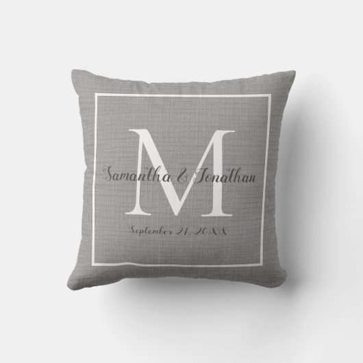 Elegant Modern Monogram Gray Gray Wedding Keepslag Kussen (Achterkant)