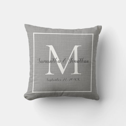 Elegant Modern Monogram Gray Gray Wedding Keepslag Kussen (Voorkant)