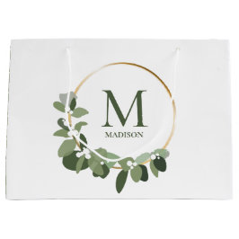 Elegant Modern Monogram Green Wreath Groot Cadeauzakje