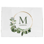 Elegant Modern Monogram Green Wreath Groot Cadeauzakje (Achterkant)