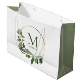 Elegant Modern Monogram Green Wreath Groot Cadeauzakje