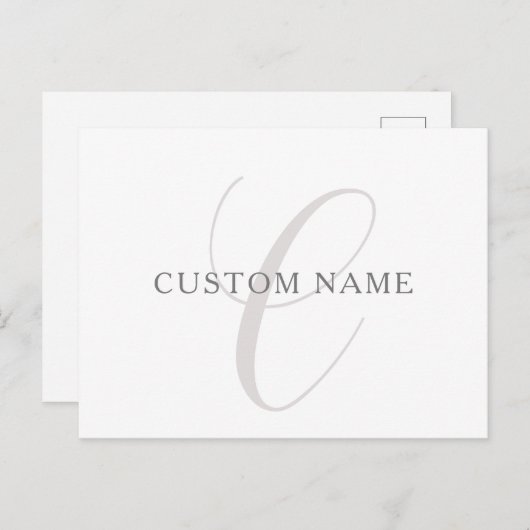 Elegant modern monogram | Grijs & Wit (bewerkbaar) Briefkaart (Voorkant / Achterkant)