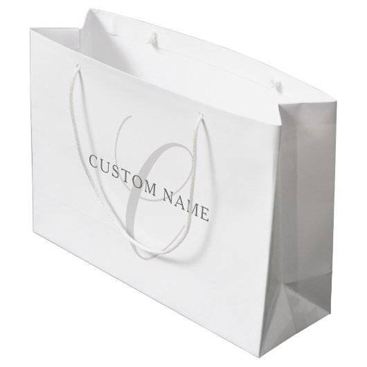 Elegant modern monogram | Grijs & Wit (bewerkbaar) Groot Cadeauzakje (Achterkant Gekanteld)