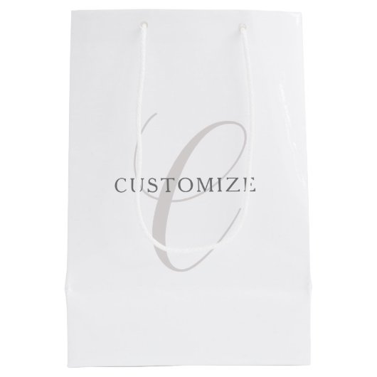 Elegant modern monogram | Grijs & Wit (bewerkbaar) Medium Cadeauzakje (Achterkant)