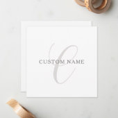 Elegant modern monogram | Grijs & Wit (bewerkbaar) Notitiekaartje (Voorkant / Achterkant in situ)