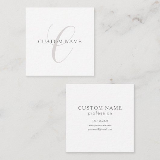 Elegant modern monogram | Grijs & Wit (bewerkbaar) Vierkante Visitekaartje (Voorkant / Achterkant)