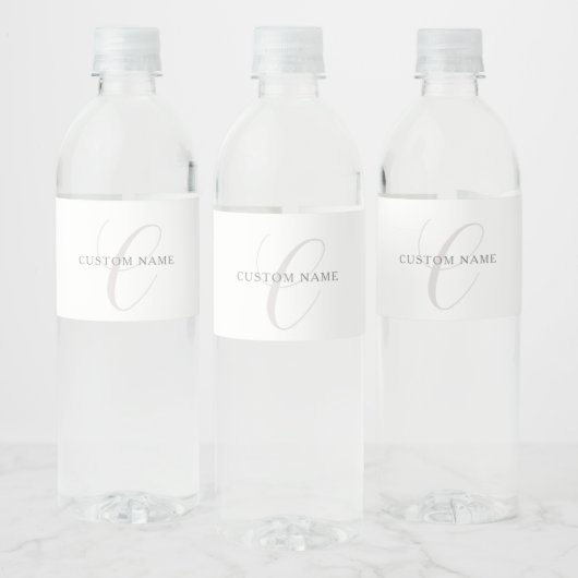 Elegant modern monogram | Grijs & Wit (bewerkbaar) Waterfles Etiket (Flessen)
