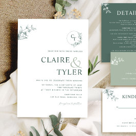 Elegant Modern Monogram Groen Huwelijk Kaart